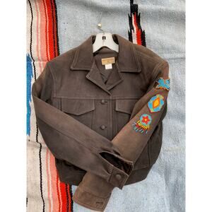 VINTAGE BILLY MARTIN LAMB LEATHER AVIATOR BOMBER FLIGHT JACKET W/ BEADED PATCHES